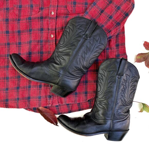 Vintage Durango Black Leather Cowboy Boots | Rugged Fall Wardrobe Staple | EUC - Picture 2 of 16